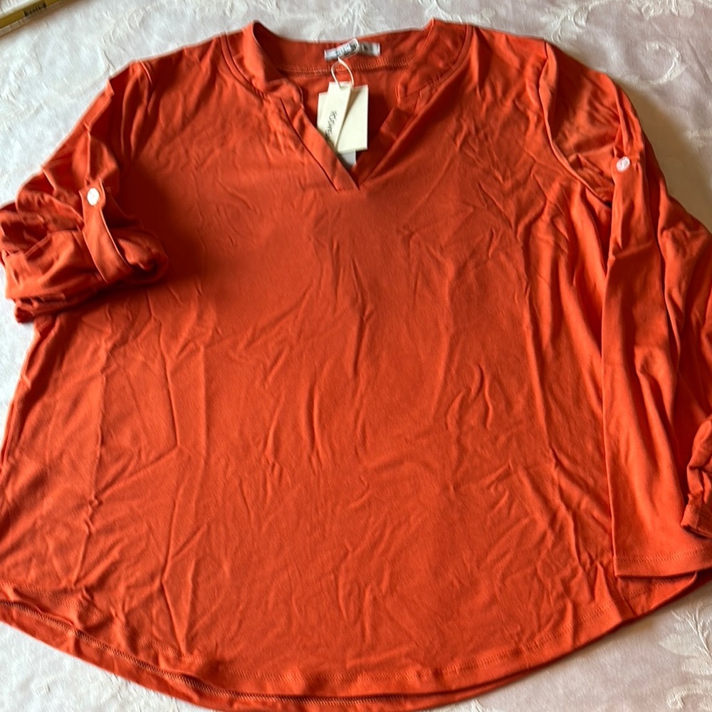 Roswear Orange V-Neck Tunic Top